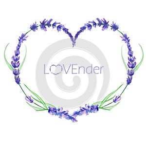 A heart frame, wreath, frame border with the watercolor lavender flowers, wedding invitation