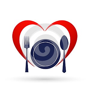 Heart friendly healthy foods meal loving dinner sweet time movement heart care foods icon logo illustration vector