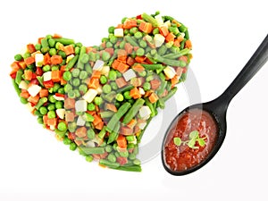 Heart of a frozen mixed vegetables