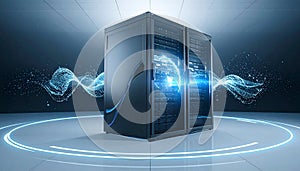 Futuristic Server Rack Processing Digital Data