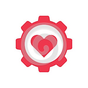 Heart and gear logo icon design, cogwheel and love symbol vector