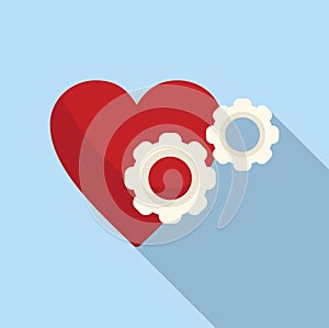 Heart gear palpitating icon flat vector. Aliment disease