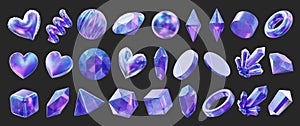 Heart and Gem decoration set pack isolated background 3d rendering