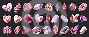 Heart and Gem holographic decoration set pack isolated background 3d rendering