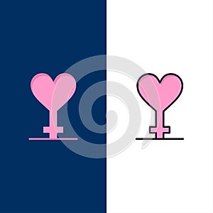 Heart, Gender, Symbol  Icons. Flat and Line Filled Icon Set Vector Blue Background