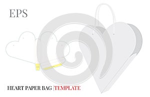 Heart Gift Bag Template. Vector with die cut / laser cut lines