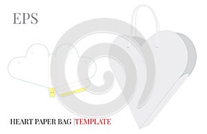 Heart Gift Bag Template. Vector with die cut / laser cut lines photo