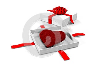 Heart in a gift box, isolated on white background, 3d render