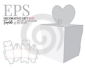 Heart Gift Box self lock template, Vector with die cut and laser cut lines