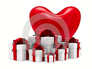 Heart and gift box on white background