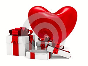 Heart and gift box on white background