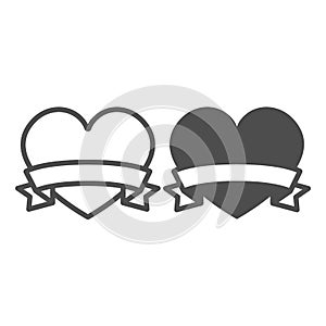 Heart with gift ribbon line and solid icon, dating concept, love symbol vector sign on white background, outline style