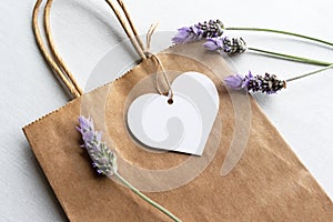 Heart gift tag mockup - gift tag surrounded by lavender flowers