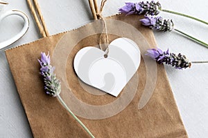 Heart gift tag mockup - gift tag surrounded by lavender flowers