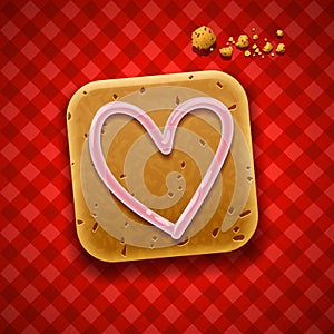 Heart gingerbread cookie, Christmas theme on red checkered tablecloth background