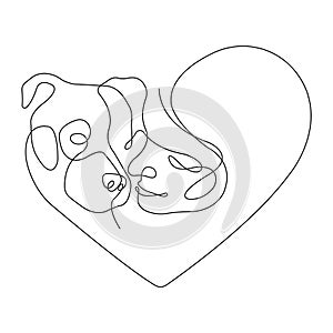 In the heart of a girl and a dog, people`s love for animals in the style of minimalism in one line. Design for decor, logo