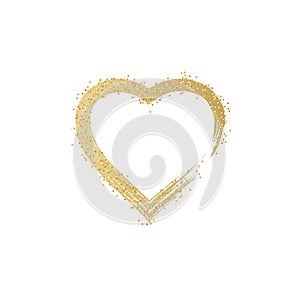 Heart gold, Glitter golden hearts isolated on transparent background. Gold glowing heart banner with star dust. Magic particles.