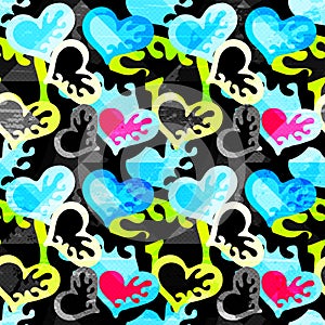 Heart graffiti on a black background seamless pattern vector illustration