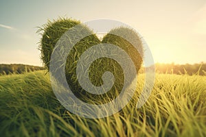 Heart grass sunset. Generate Ai