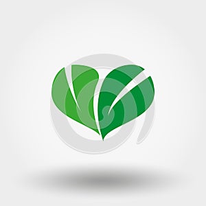 Heart of green leaves. Icon. Vector. Flat.