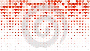 Heart halftone Valentine`s day background. Red hearts on white background. Vector illustration