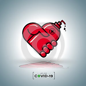 Heart with hand and alcohol bottle concept symbol