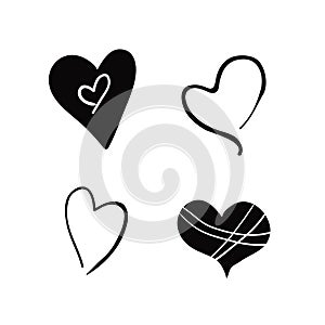 Heart hand drawn vector set. The love symbol is the heart. Great for love pattern, background, greeting card, invitation, wedding