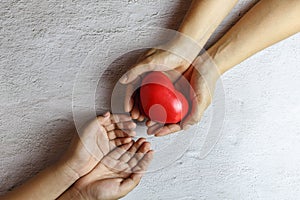 Heart in hand giving heart donation concept