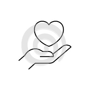 Heart in hand icon. Hands holding heart icon. Love icon. Health, medicine symbol.