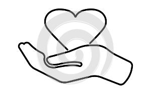 Heart in hand icon. Simple symbols with black color contour. Vector illustration. EPS 10