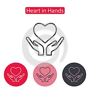 Heart in hand icon vector.