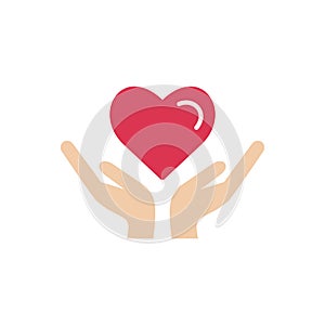 Heart in hand icon vector.