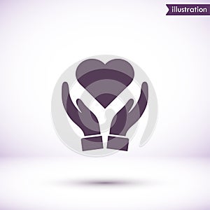 Heart in hand icon vector , lorem ipsum Flat design