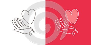 Heart and hand logo. Business icon or symbol vector illustration
