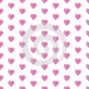 Heart hand painted watercolor seamless pattern. Valentine`s Day illustration
