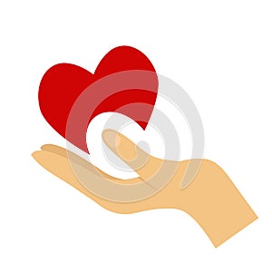 Heart in hand symbol, sign, icon, logo template for charity, health, voluntary, non profit organization