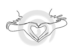 Heart from hands continuous one line drawing. Vector elements, symbol of love and health.