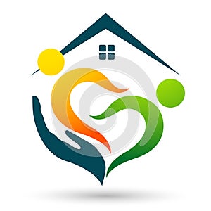 Heart happy family home house love union compassion concept icon logo element vector on white background