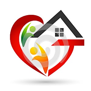 Heart happy family home house love union compassion concept icon logo element vector on white background