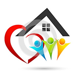 Heart happy family home house love union compassion concept icon logo element vector on white background