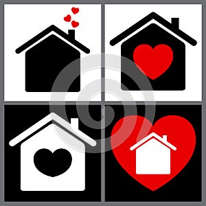 Heart happy family home house love union compassion concept icon logo element vector on white background