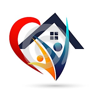 Heart happy family people home house love union compassion concept icon logo element vector on white background