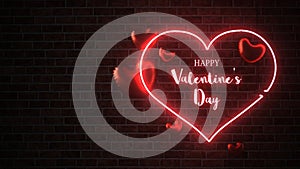 Heart Happy Valentines Day  Balloons Neon Sign Brick Wall