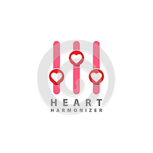 Heart harmonizer logo design template. Heath, love icon with equalizer logo concept. Isolated on white background. Pink and red