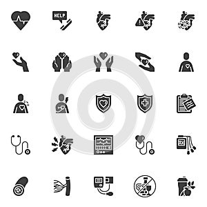 Heart health care vector icons set