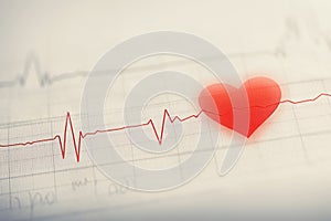 Heart health concept EKG graph with a blurred red heart