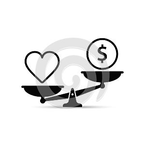Heart Health and Money on Scales icon. Balance, quality health concept in Flat design. Vector illustration