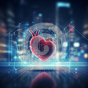 Heart with heart beat on blue