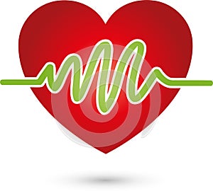 Heart and heart beat, heart and medicine logo