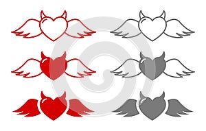 Heart horns icon set photo
